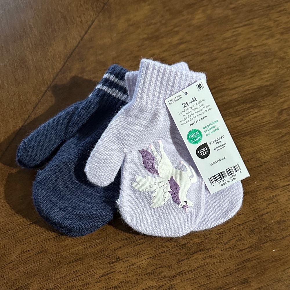 Carter's Navy and Light Purple Mittens with Fox Design